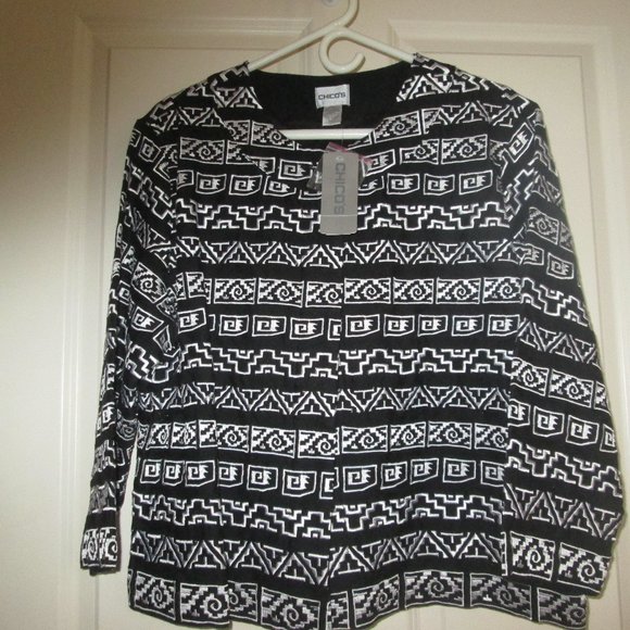 CHICO's Black/White Embroidered Zip Jacket Size 3 NWT - Picture 4 of 6